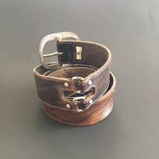 VTG Fossil Brown Leather Belt Broken-in Perfectly Tarnished Silver Ranch Western
