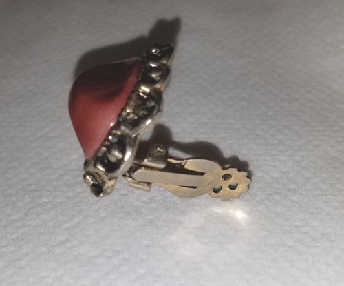 Vintage Large Clip Earrings Faux Marble Swirl Statement Fashion Maroon Burgundy - Picture 5 of 9