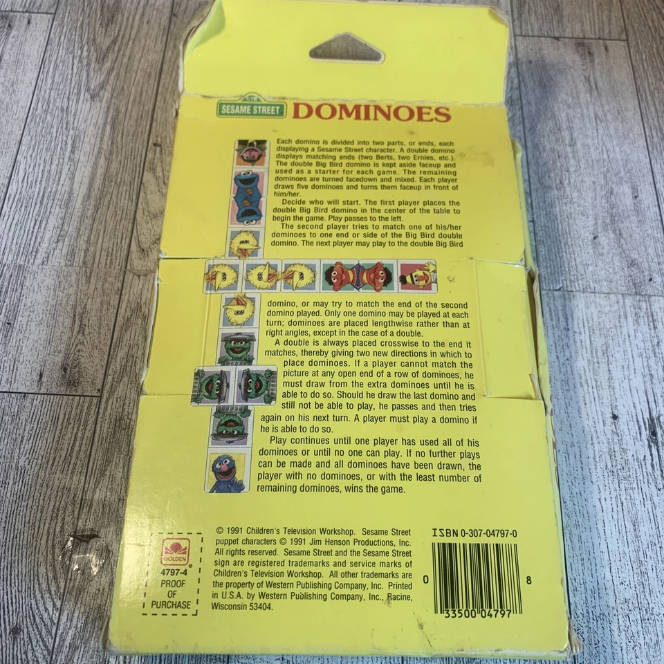 Juego completo vintage de dominó de Plaza Sésamo de Golden 1991 Big Bird Ernie  Foto 3 de 4