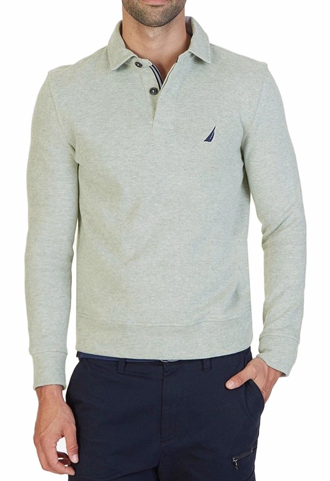 NEW MENS NAUTICA WINDWARD LONG SLEEVE GREY CLASSIC FIT FRENCH RIB POLO XL $79