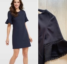 Loft Navy Eyelet Bell Sleeve Shift Dress Sz 6