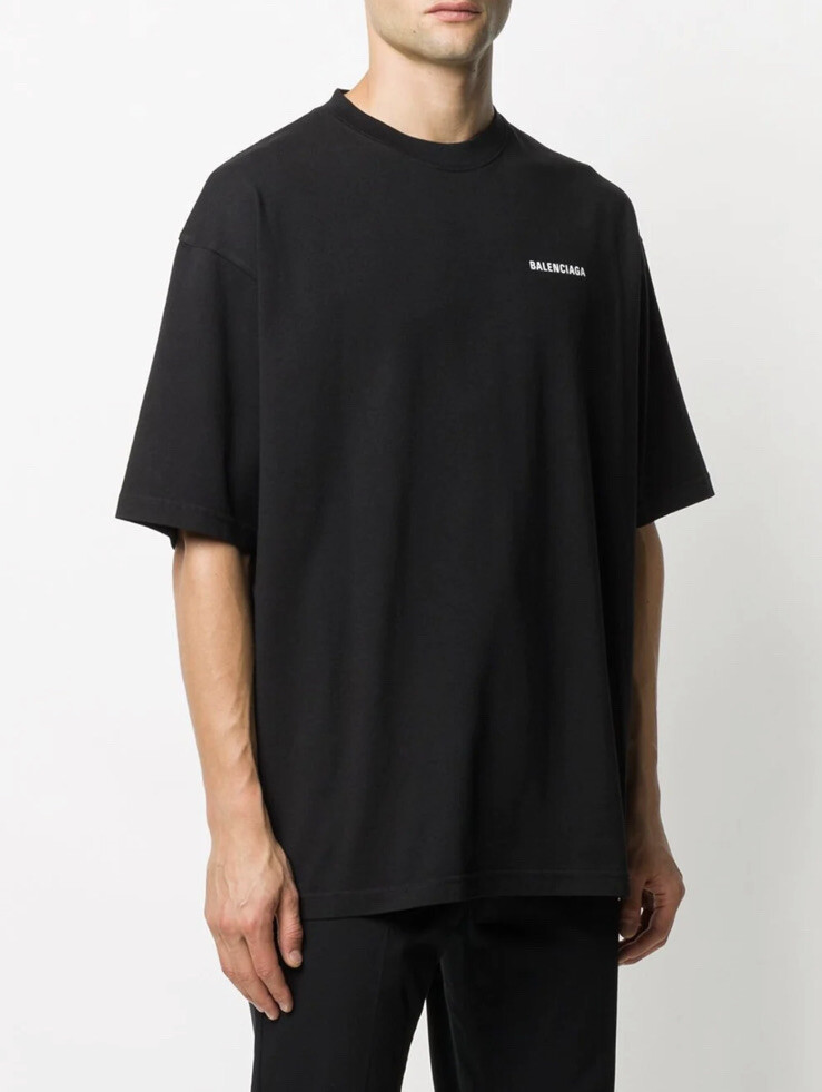 国内発送☆BALENCIAGA☆Oversized T-Shirt/BLACK イーベイ BALENCIAGA Designer Oversized Black & White Branded T-shirt