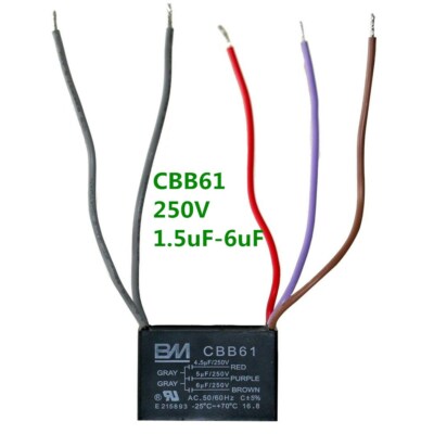 Cbb61 Ac 250v1 5uf 6uf Ceiling Fan Capacitor 3wire 4 Wire 5 Wire