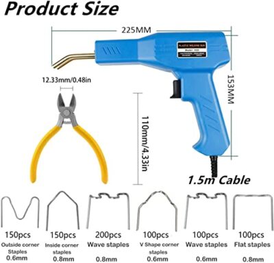 50W Hot Stapler Plastic Welding Kit – Car Bumper Repair Tool With Flat, Corner & Wave Staples, Plier, Carry Case