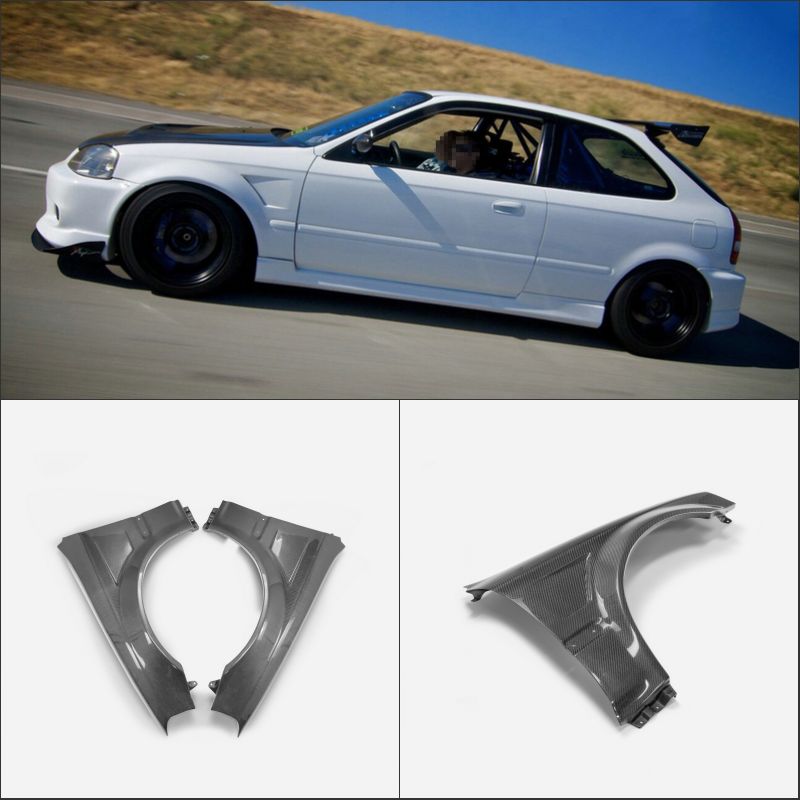 For HONDA 99-00 EK Civic Hatch Back Js Style Carbon Glossy Front