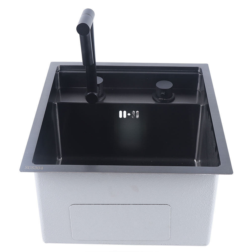 Kitchen Sink Single Bowl Combo W/Faucet+Drain Pipe+Lid Home Kitchen Square Sink