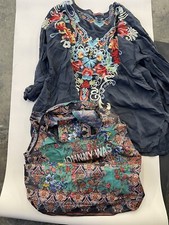 Johnny Was Heavily Embroidered Floral Tunic Top Dark Gray Cupra Rayon L H35