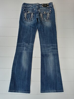 Miss Me Women Jeans JP5082 Boot Cut Bling Wings Pocket Rhinestone Size 28X30