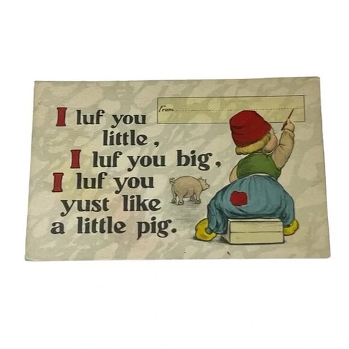 Postcard I Luf You Little I Luf You Big Dutch Child Humor Card c1915 B364