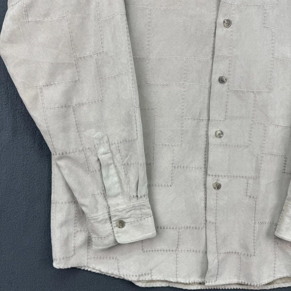 Camisa Crazy Horse Para Hombre Talla Grande Beige Manga Larga Puntada Trabajo Parche Informal Foto 2 de 4