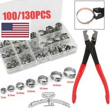 100130pcs Single Ear Stepless Hose Clamps 6.5-21mm Stainless Steel Clamp Tools