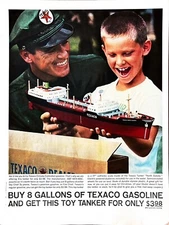 1961 TEXACO OIL Large Vintage Print Ad Automotive Gas Service Station Freighter