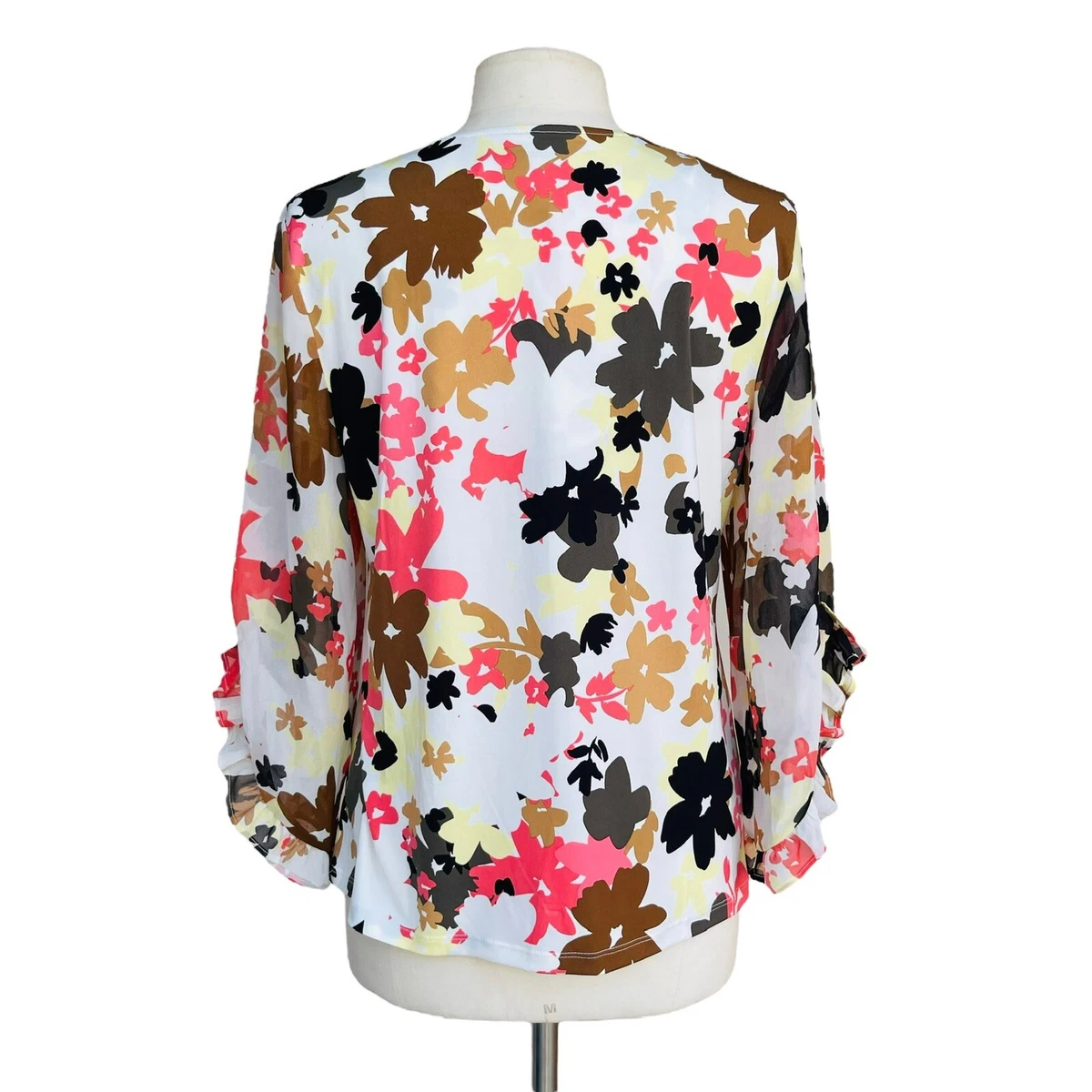 CALVIN KLEIN Top Women s M Multicolor Floral Chiffon Modern