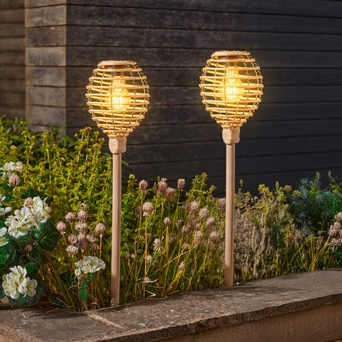 Solar Torch Stake Lights Rattan Garden Lighting Decoration Lamps Pathway 2pk - Picture 7 of 24