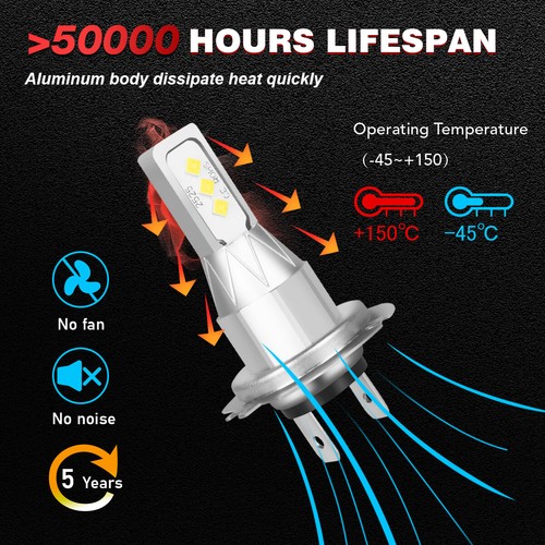 Combo H11 H7 LED Headlight Bulb Kit High Low Beam Super Bright 6000K Xenon White - Picture 5 of 12