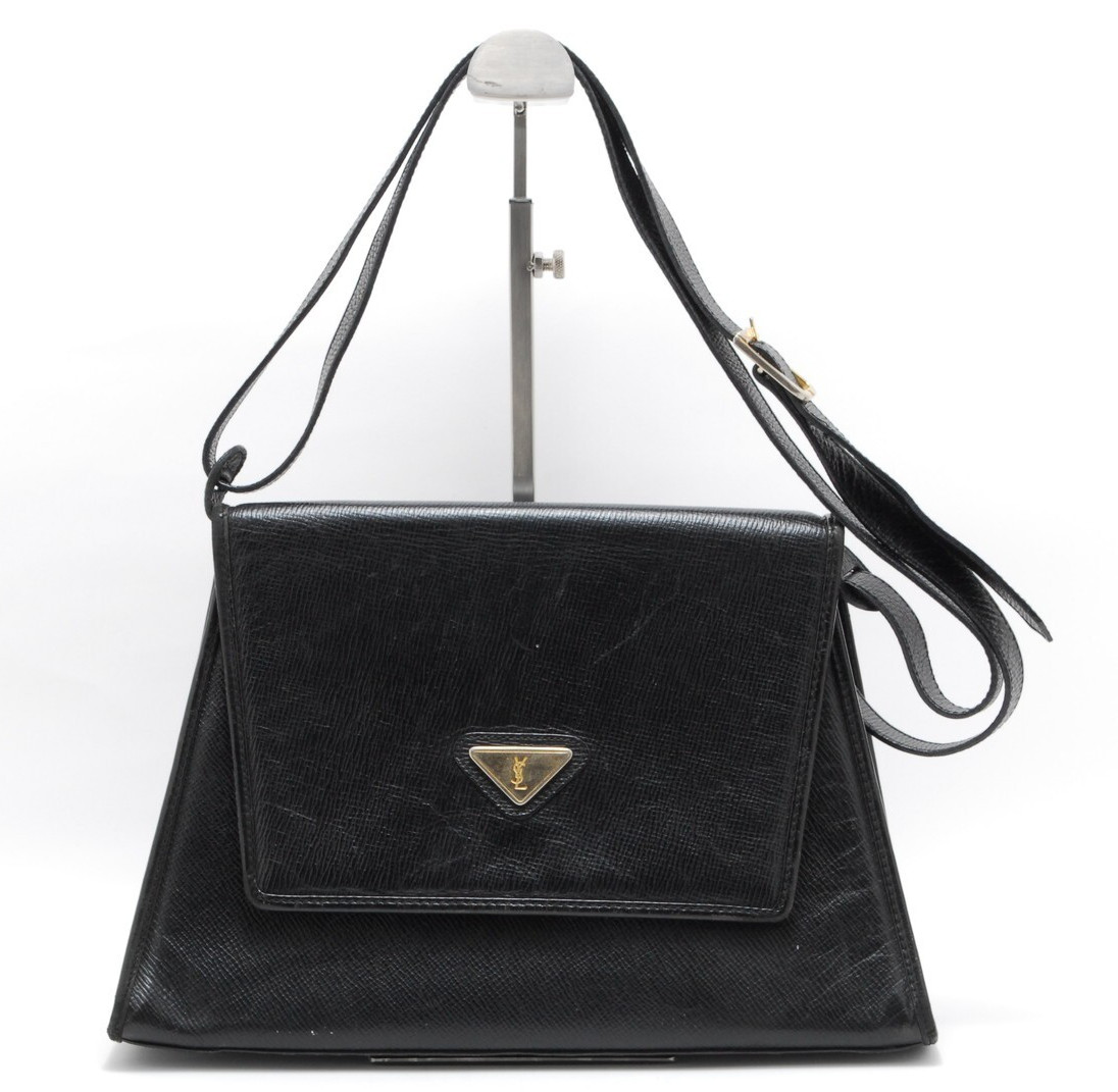 Auténtico bolso de hombro Yves Saint Laurent cuero YSL negro vintage