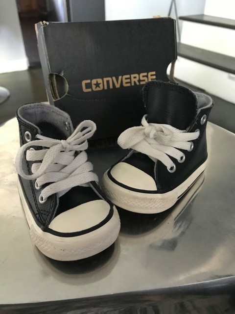 Infant Toddler Converse Shoes Hi Tops Black Leather Size 3 EUR 19 | eBay
