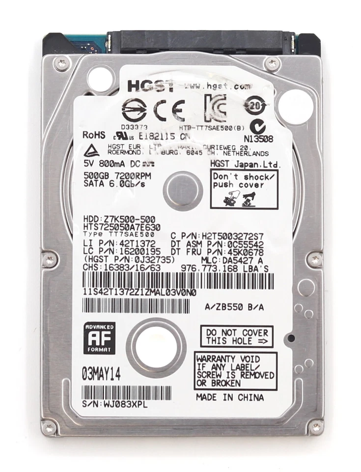 Lenovo HTS725050A7E630 500GB 2.5" 6Gb/s 32MB 7.2K RPM SATA HDD FRU P/N: 45K0678 - Image 2 of 4