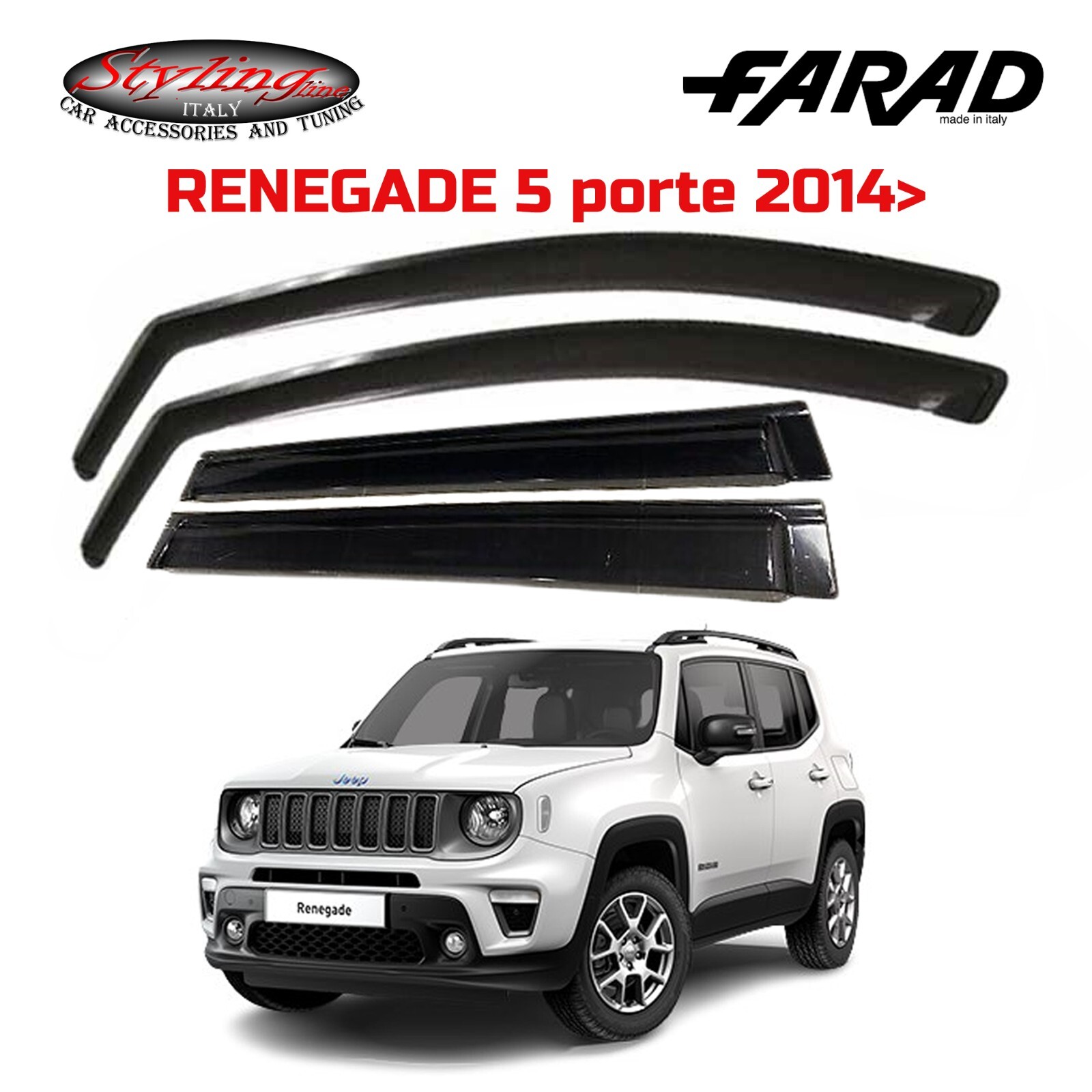 KIT 4 DEFLETTORI JEEP RENEGADE (DAL 2014 IN POI) FARAD SET ANTIVENTO FUME' 17012