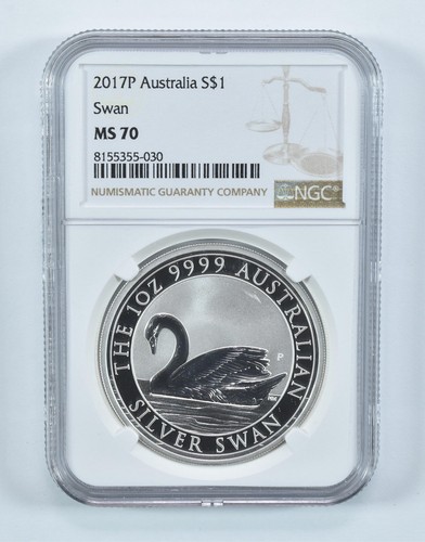 2017 P Australia 1 Dollar Silver Swan MS70 NGC Brown Label
