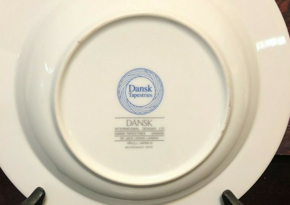 4 NEW Dansk TAPESTRIES Damask Blue Soup Plates Bowls Jack Lenor Larsen