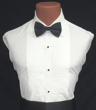 Men's Ivory Off-White Pleated Front Laydown Collar Tuxedo Shirt Wedding Prom 