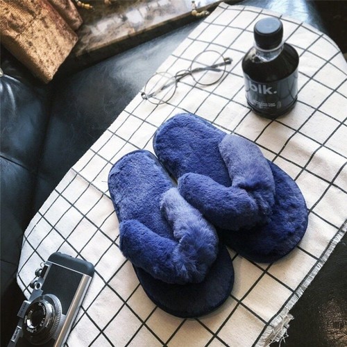 Fashion Women Home Slippers Faux Fur Warm Shoes Slip on Flats Fur Flip Flops - Bild 9 von 31