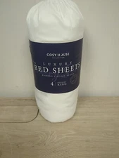 Cosy House Luxury Bamboo WHITE -  KING Sheet Set Hypoallergenic Corner Straps