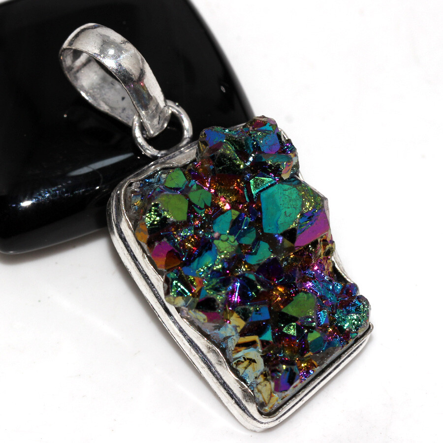 Titanium Druzy 925 Silver Plated Pendant 1.6