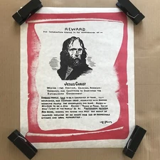 Vintage Original Reward Jesus Christ Wanted Pinup Poster Religious Humor Joke