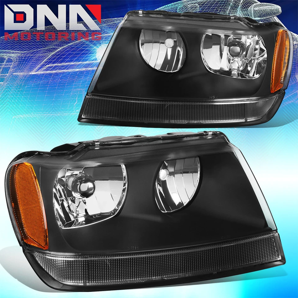 PARA 1999-2004 JEEP GRAND CHEROKEE WJ LÂMPADAS DE FAROL COM KIT LED + VENTILADOR LEGAL PRETO - Imagem 2 de 4
