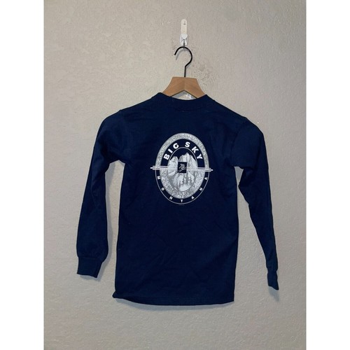 90s Youth Miller Big Sky MT Montana Blue Long Sleeve Ski Skiing Shirt Children - Picture 5 of 10