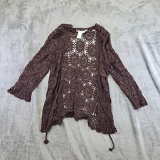Joseph A. Crochet Accented Cardigan Sweater Women's Sz S Brown Knit Open Front