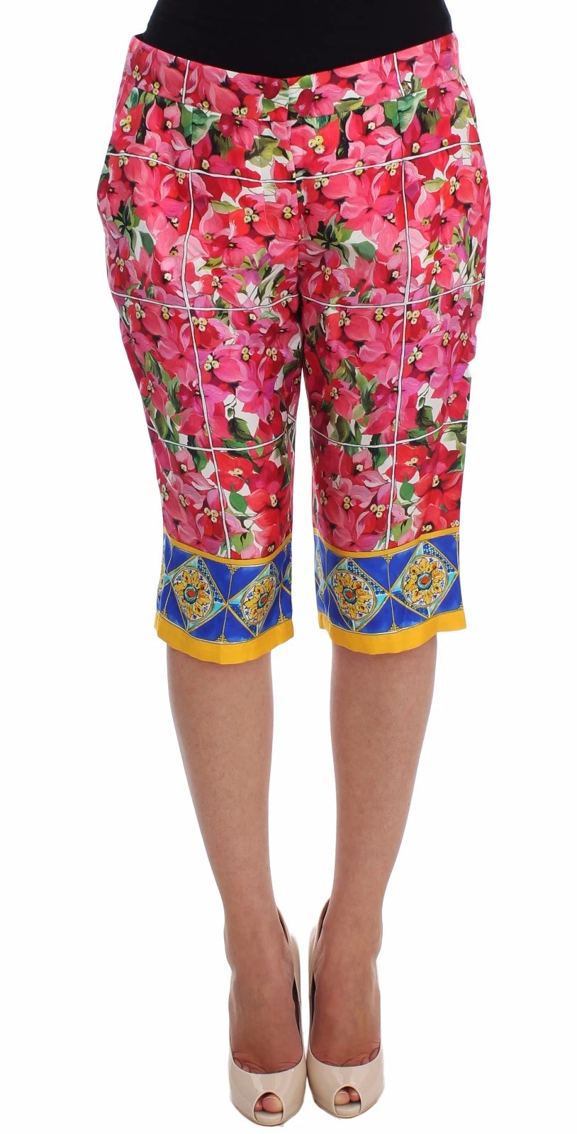 DOLCE & GABBANA Pants Pink Sicily Floral Knee Capris Shorts IT36/US2/XS RRP $960