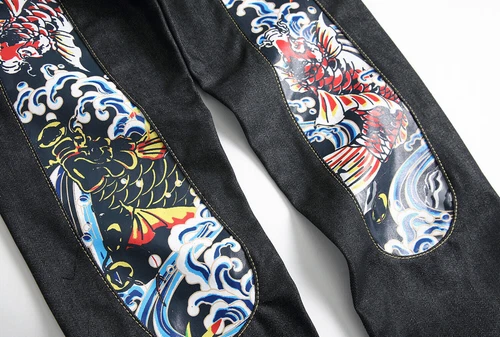 UK Evisu Men's Koi Personalized Big M Print Slim Fit Straight Leg Fashion Jeans* - Picture 5 of 7