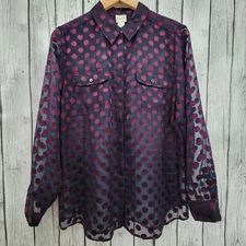Chico's Polka Dot Sheer Button Down Blouse 1