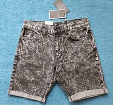 Image of New Tags Religion Blurred Black Grey Speckle Denim Shorts M W32 " Waist Pockets
