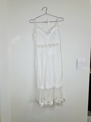 Elegant White Lace Midi Dress Women Size Small Adjustable Straps Sheer Hem  42.5 | eBay