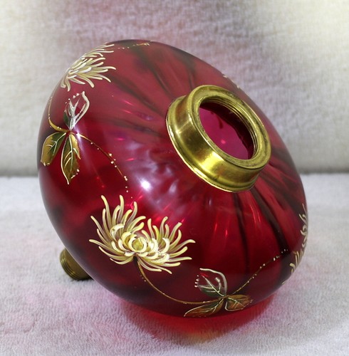 FRENCH CHERRY ENAMEL & GILT + SPELTER & MARBLE BANQUET KEROSENE OIL LAMP - Picture 8 of 12