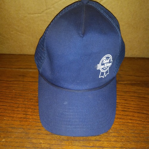 Pabst Blue Ribbon Beer Mesh Cap Hat Blue White Adjustable