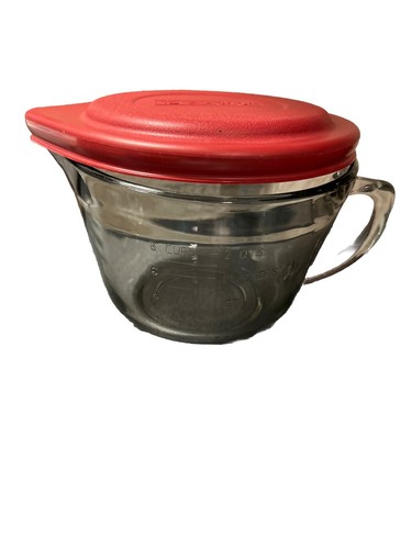 Anchor Hocking 8 Cup 2 Quart Qt Measuring Glass Batter/Mixing Bowl With Red Lid