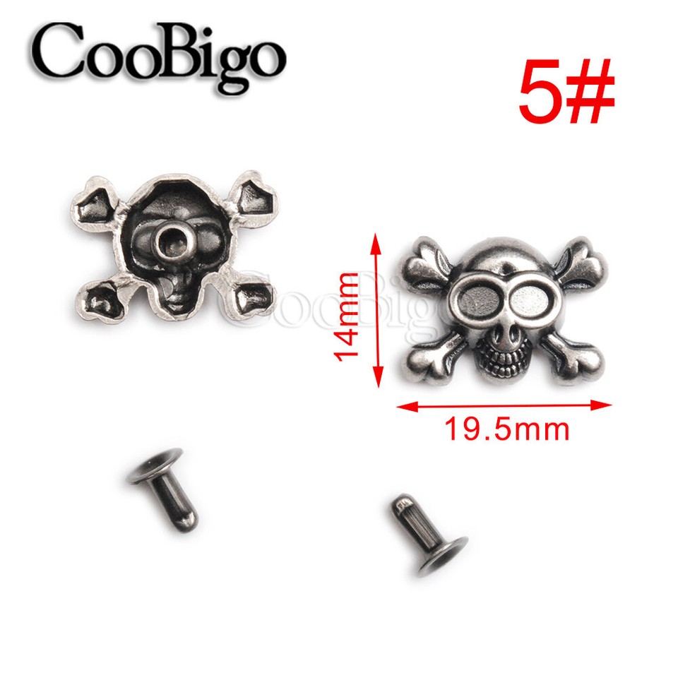 100X Pewter Skull Rivet Stud Spike Punk Rock Leather Craft Bracelet ...