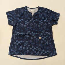 Carhartt Women's Notch Neck Print Scrub Top Blue Size XL