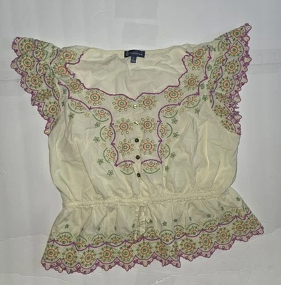 Democracy Peasant Blouse With Vibrant Floral Embroidery & Scalloped Sleeves - Image 1 of 4