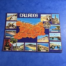 CARTOLINA COLORI COLLEZIONE CALVADOS MAPPA CARTINA COLLAGE FOTO SOUVENIR CITTA'