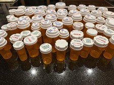 Pill Bottles - amber with white lids - crafts and supplies Get Organized 