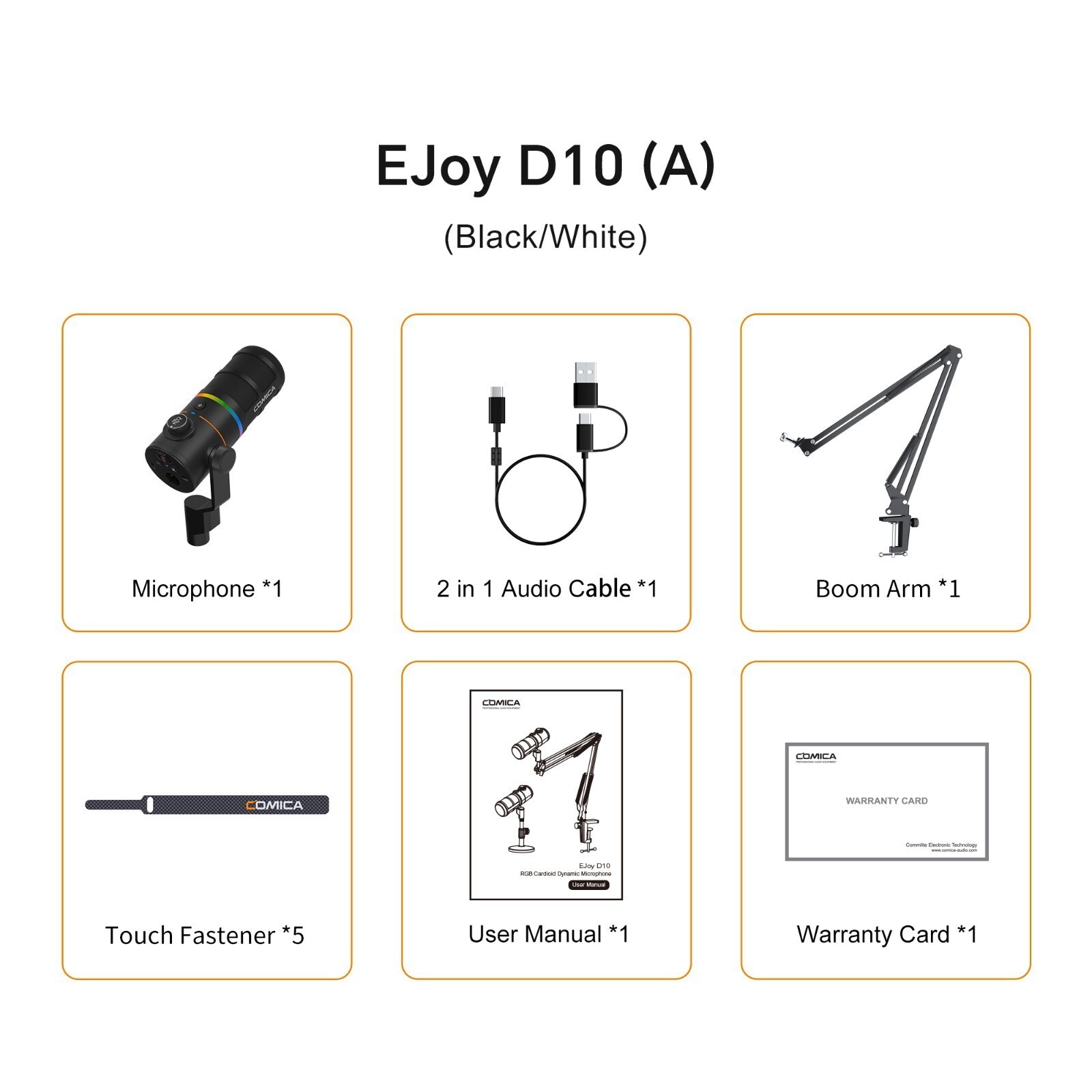 Microphone dynamique USB XLR COMICA EJoy D10 Noir avec bras pour studio de podcast