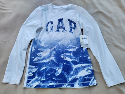 NWT Gap Kids Swim Shark Long Sleeve Rash Guard Boys Size Youth L