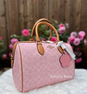 NWT Coach Large Rowan Powder pink Satchel Bag Signature Canvas With Charms