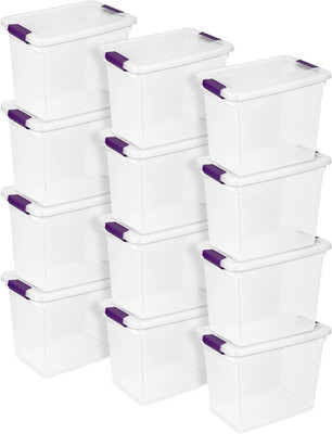 12-Pack 27 Quart Clearview Latch Box, Stackable Organizer Bins with Latching Lid